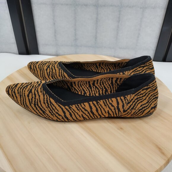 Mia Izzy Tiger Stripe Knit Pointy Toe Tan and Black Ballet Flats Women US 9 - Picture 6 of 13
